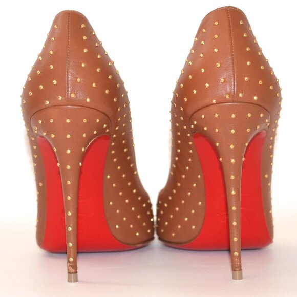 Christian Louboutin W/ Box Studded Brown Pigalle Follies Heels SIZE 7.5 EU 37.5 - Picture 7 of 11